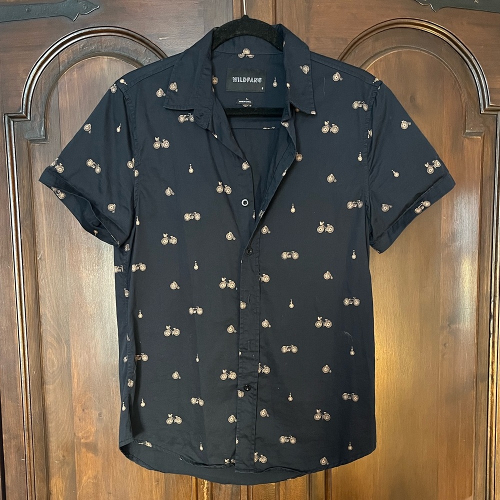 WILDFANG short sleeve button up bicycle print